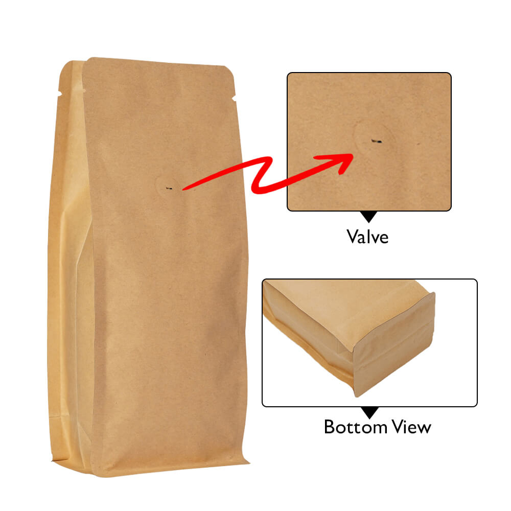 Brown Paper Flat Bottom Pouches No Zipper With Valve