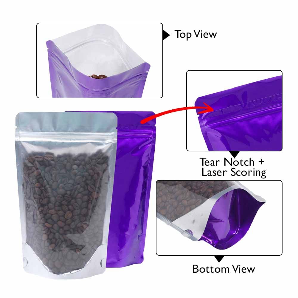 Clear_Shiny Purple Foil Clear Stand Up Pouch-min