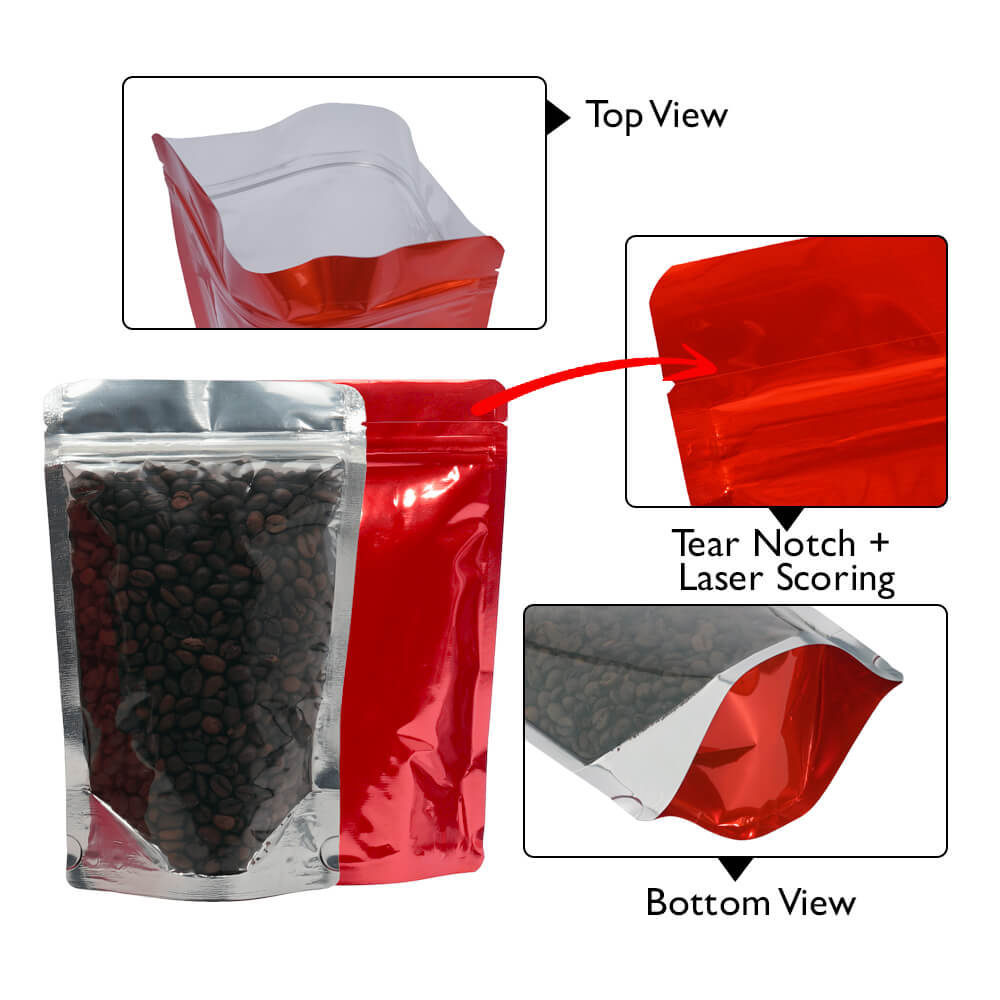 Clear_Shiny Red Foil Clear Stand Up Pouch