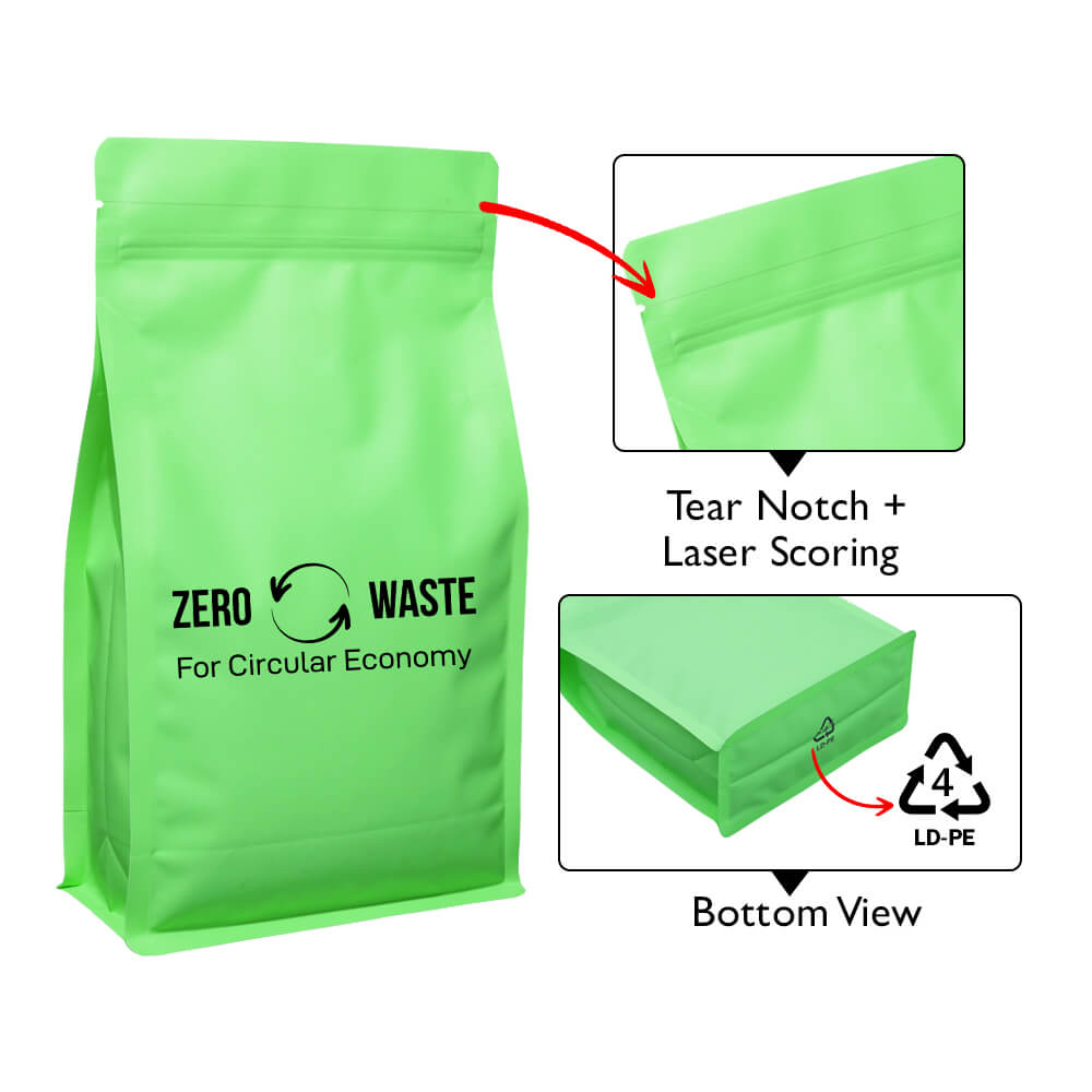 Fresh Lime Recyclable Flat Bottom Pouch With Normal Zipper