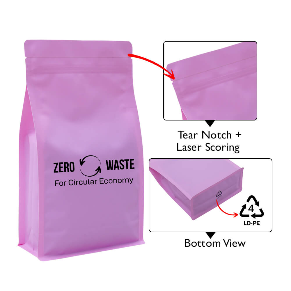 Fresh Pink Recyclable Flat Bottom Pouch With Normal Zipper