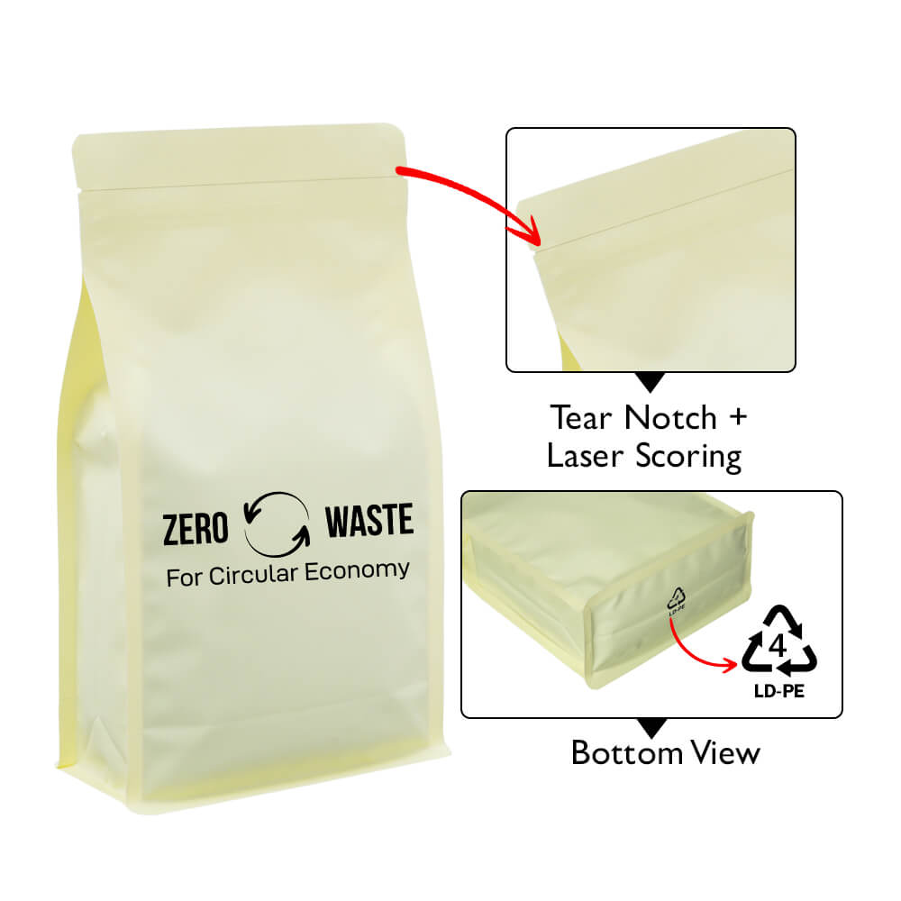 Fresh Yellow Recyclable Flat Bottom Pouch With Normal Zipper