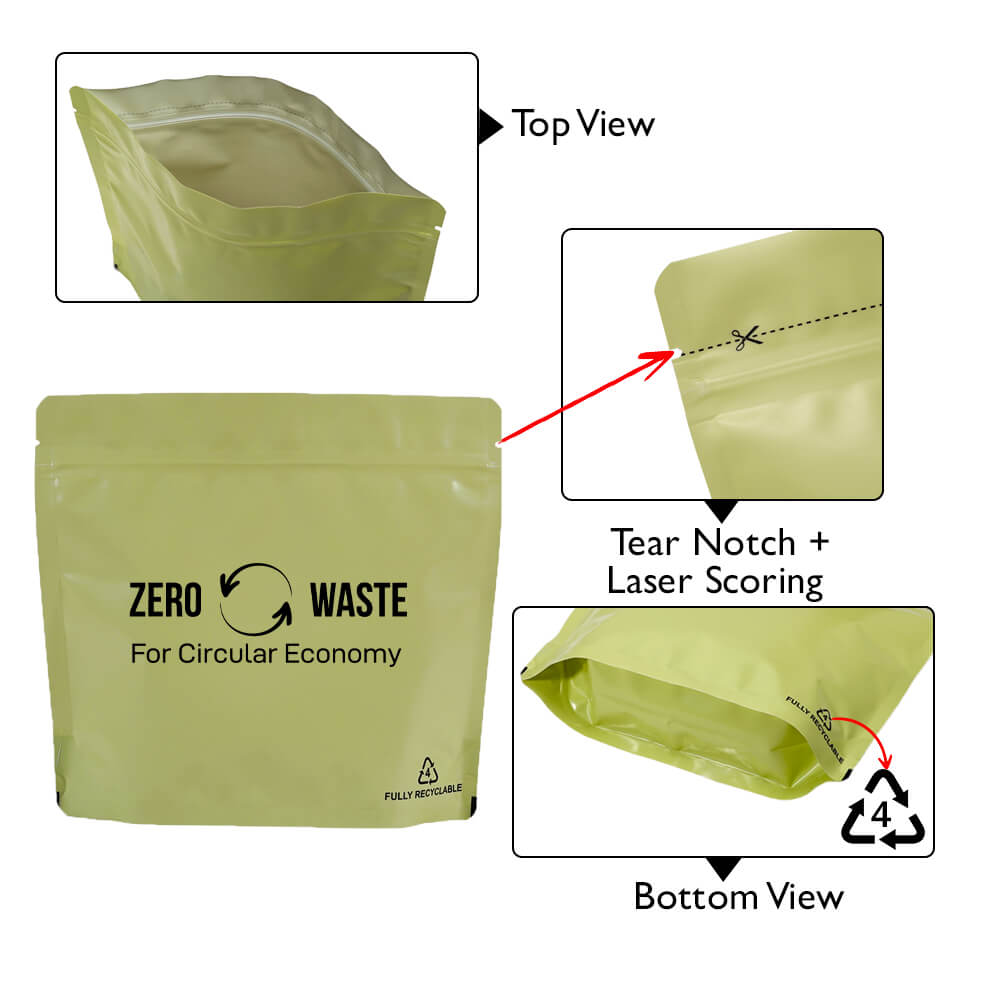 Muted Lime Recyclable Stand Up Pouches Wider Width Size