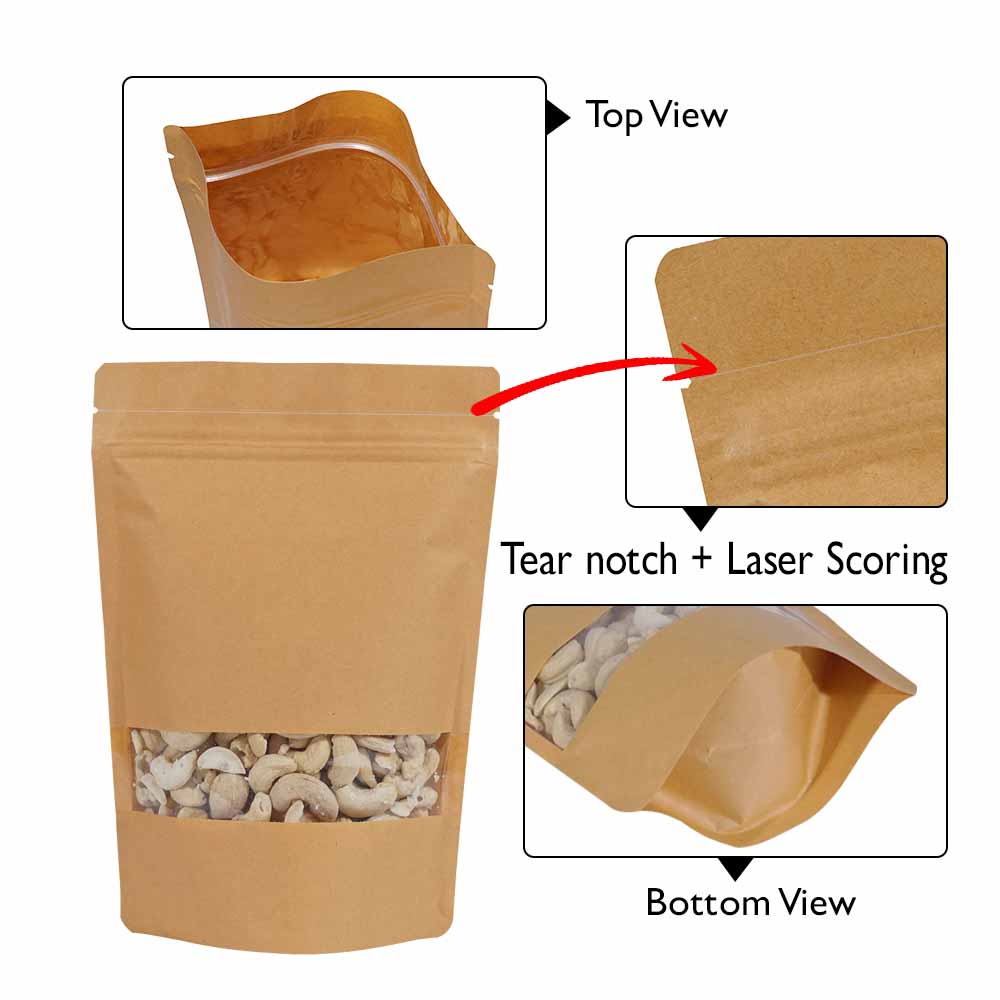 brown paper pouch with rectangle window